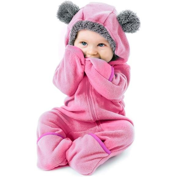 Fleece Baby Bunting Bodysuit One Piece Kids Hooded Romper Toddler